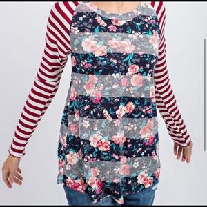 Floral And Striped Top